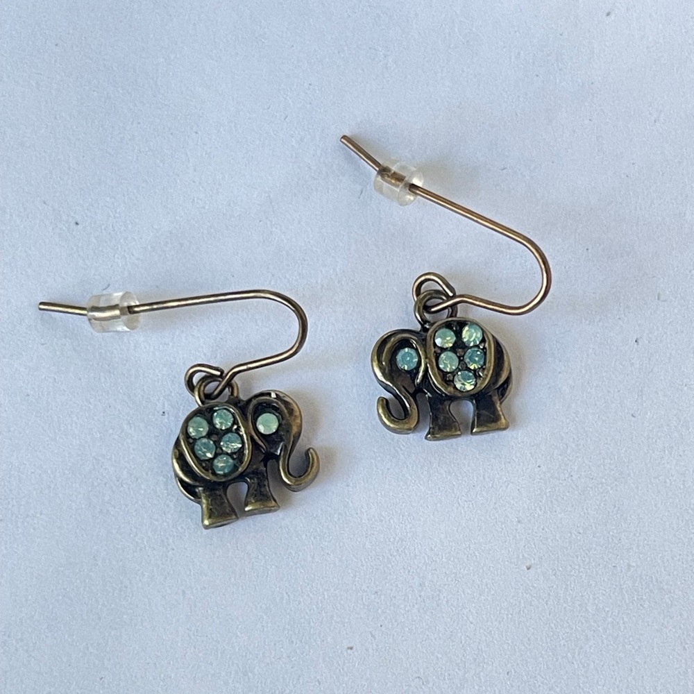 Boho Elephant Drop Earrings Rhinestone Bronze - Picture 2 of 3